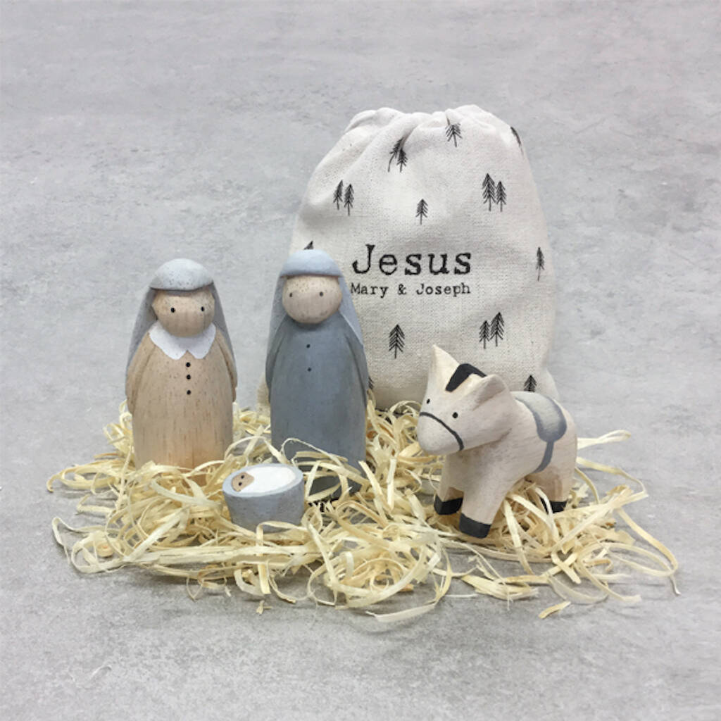 Christmas Wooden Nativity Figures In Bag, 1 of 4