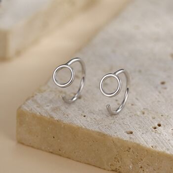 Tiny Circle Huggie Hoop Earrings In Sterling Silver, 2 of 11