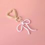 Pink Bow Keyring With Gold Heart Clasp, thumbnail 2 of 3