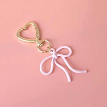 Pink Bow Keyring With Gold Heart Clasp, 2 of 3
