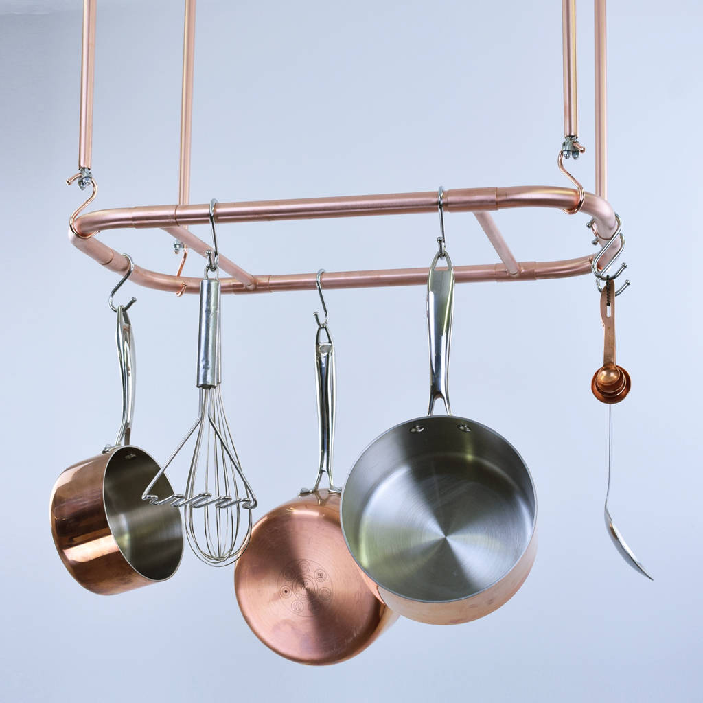 Curved Copper Hanging Pot And Pan Rack, 1 of 2