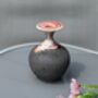 Handmade Porcelain Vase Textured Charcoal Black Base With Glossy Red Glazed Rim, thumbnail 1 of 4