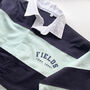 Personalised Men's Rugby Shirt Contrast Panel Stripe Custom Name And Date, thumbnail 6 of 8