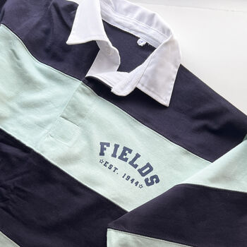 Personalised Men's Rugby Shirt Contrast Panel Stripe Custom Name And Date, 6 of 8