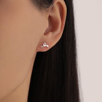 Tiny Leaping Hare Screw Back Earrings In Sterling Silver, 5 of 11