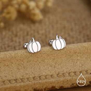 Sterling Silver Pumpkin 18 G Screw Back Stud Earring With Ball Backs, 5 of 11