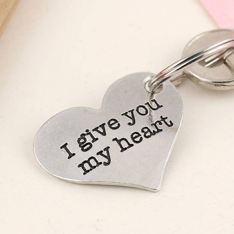 Image of I Give You My Heart Personalised Pewter Heart Keyring