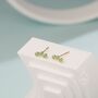 Sterling Silver Tiny Green Opal Trio Stud Earrings, thumbnail 3 of 11