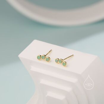 Sterling Silver Tiny Green Opal Trio Stud Earrings, 3 of 11