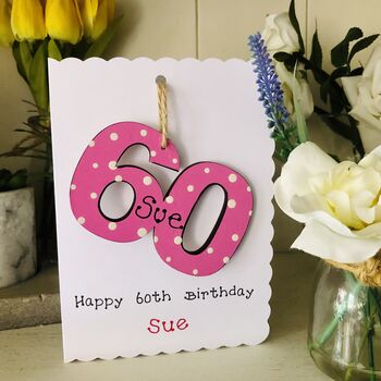 Personalised 60th Birthday Card Wooden Number Gift, 2 of 3