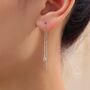 Sterling Silver Tiny Hammered Disk Chain Threader Earrings, thumbnail 3 of 11