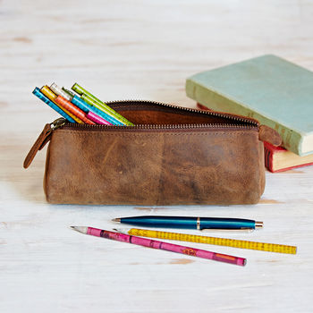 Personalised Buffalo Leather Round Pencil Case, 4 of 9
