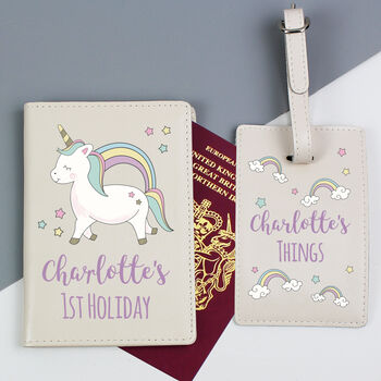Personalised Leather Baby Unicorn Passport Set, 2 of 4