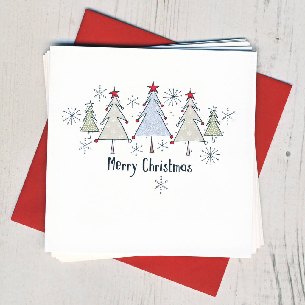 Pack Of Five Christmas Tree Cards By Eggbert & Daisy