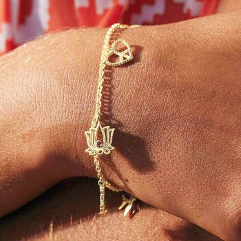 Peace Love And Freedom Charm Bracelet Gold Plated, 4 of 8