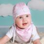 Pink Clouds Hat, Bib And Mittens Set, thumbnail 3 of 4