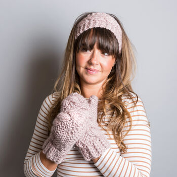 Cable Mittens Headband Intermediate Knitting Kit, 2 of 11