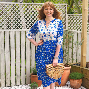 Rosella Dress In Blue Poppies, 3 of 7
