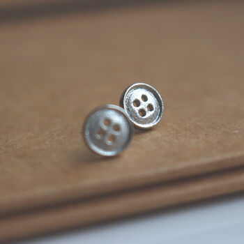 Button Stud Earrings Sterling Silver Textured Handmade, 2 of 3