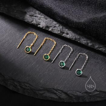 Emerald Green Bezel Cz Crystal Threader Earrings, 7 of 10