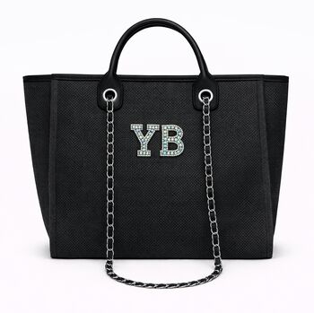 Personalised Black Large Chain Custom Initial Tote Bag, 5 of 9