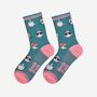 Women's Bamboo Socks Green Pink Party Cats, thumbnail 1 of 5