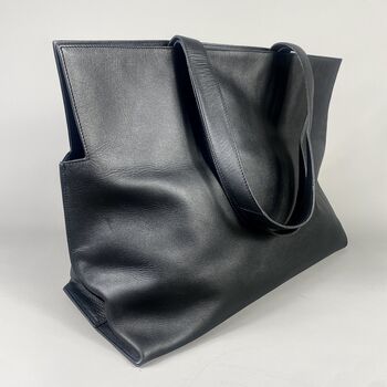 Extra Large Maxi Black Leather Carry All Tote Bag, 7 of 10