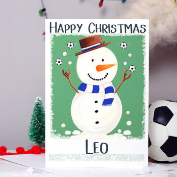 Personalised Snowman Football Christmas Card, 7 of 12