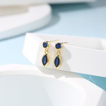 Sapphire Blue Double Cz Stud Earrings, 6 of 11