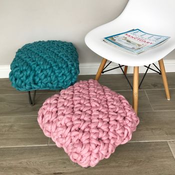 'Helena' Handwoven Wool Footstool With Hairpin Legs, 3 of 10