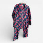 Navy And Pink Block Print Floral 100% Cotton Ladies Pyjamas, thumbnail 2 of 4