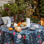 Luxury Linen Like Floral Tablecloth Rose Garden Navy, thumbnail 5 of 7