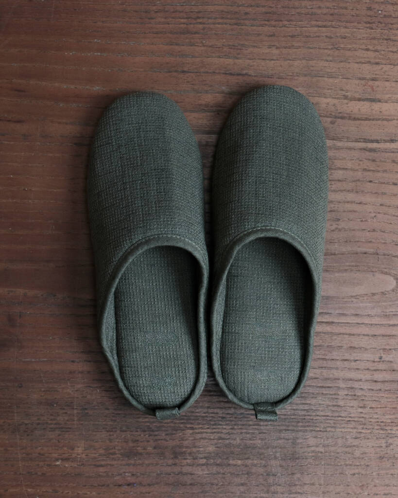 Japanese Linen Slippers Khaki Green, 1 of 7