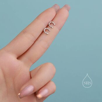 Tiny Horseshoe Stud Earrings In Sterling Silver, 6 of 10