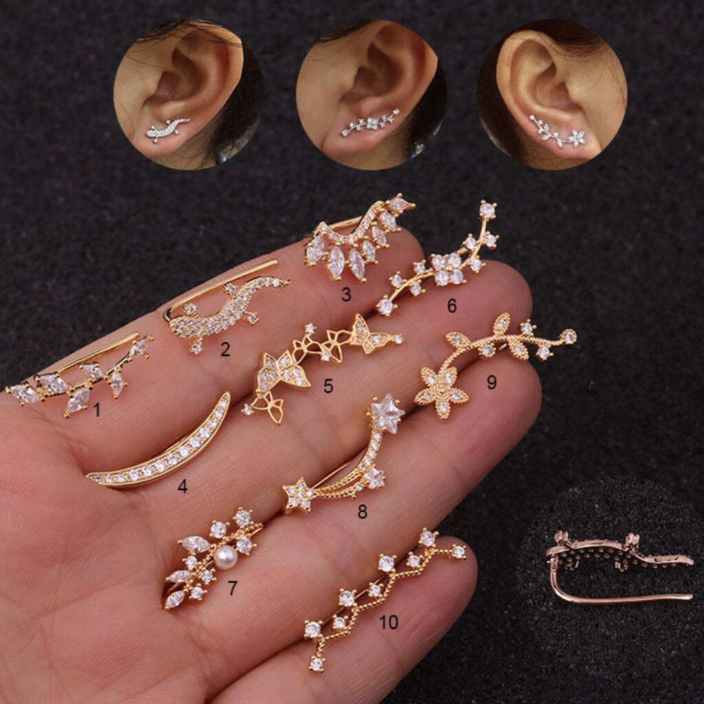 Long Ear Climber Earring Silver Or Gold Plated With Zirconia, 1 of 6