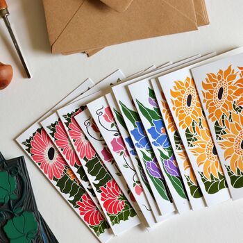 Linocut Joy Bloom Flower Notecards Set Of 12, 7 of 12