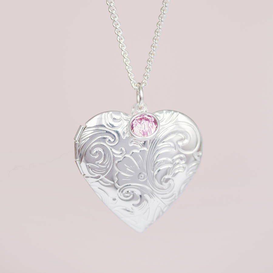 Oversized Heart Birthstone Locket Necklace By Joy by Corrine Smith