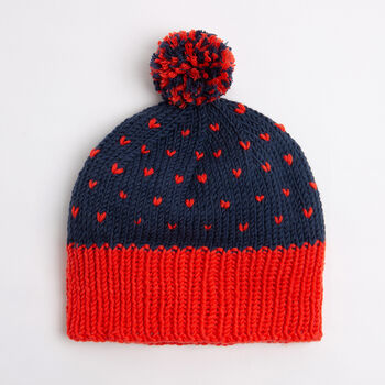 Heart Hat Easy Knitting Kit Valentines Navy, 4 of 7