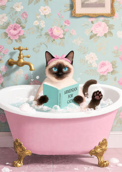 Your Own 'Cat In The Bath Reading' Wall Art Print | Customise The Cat And The Book Title, 6 of 6