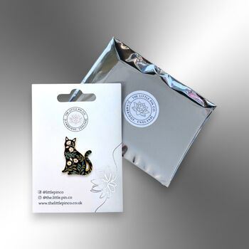Floral Black Cat Enamel Pin Badge, Friendship Jewellery Gift, Botanical Cat Brooch, Unusual Gift, 5 of 8