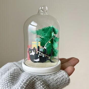 Mischievous Christmas Cat Glass Dome Bauble, 2 of 3