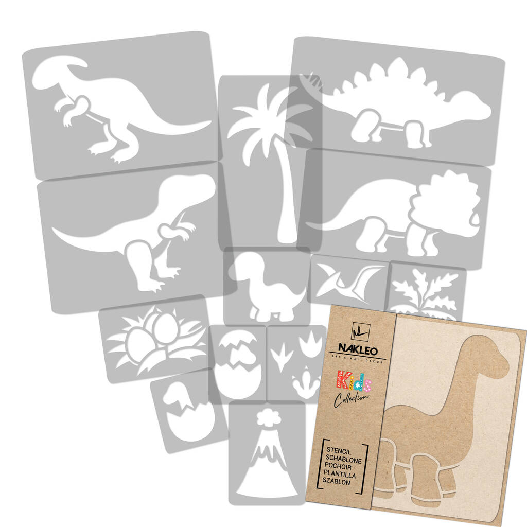 Reusable Plastic Stencils Pcs 14 Dinosaur With Brushes By Nakleo ...