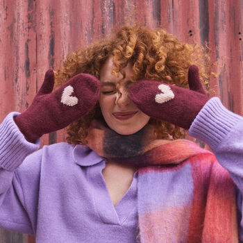 Cosy Heart Mittens – Alpaca Wool Blend Women’s Knitted Mittens In Burgundy Or Olive, 2 of 8