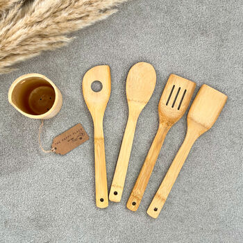Bamboo Wood Kitchen Utensil Set With Holder, 5 of 8