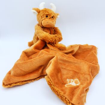 Brown Highland Cow Toy Soother And Rattle Gift Set, 9 of 9