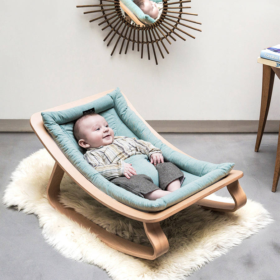 levo baby rocker in beech wood with aruba cushion by cuckooland - notonthehighstreet.com