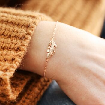 Delicate Feather Bracelet In Silver Gold And Rose Gold, 4 of 9