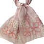Hand Embroidered 100% Linen Scarf In Pale Pink With French Knot Flower Details, thumbnail 4 of 4