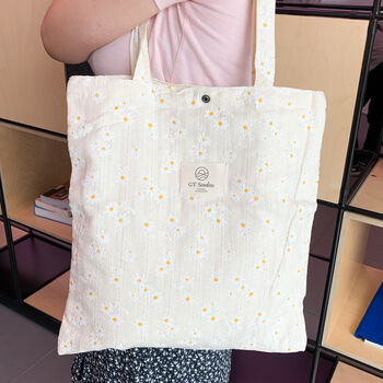 White Daisy Flower Picnic Tote Bag, Crossbody School Bag, 2 of 10