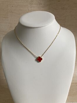 Gold Plated Red Single Clover Necklace, 2 of 7